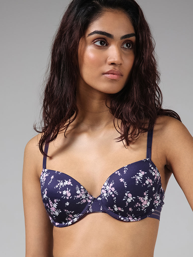 Wunderlove Navy Floral Printed Bra - Pack of 2