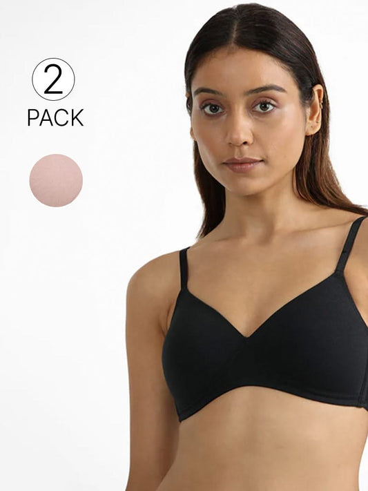 Wunderlove Black Firm Support Cotton Blend Bra - Pack of 2