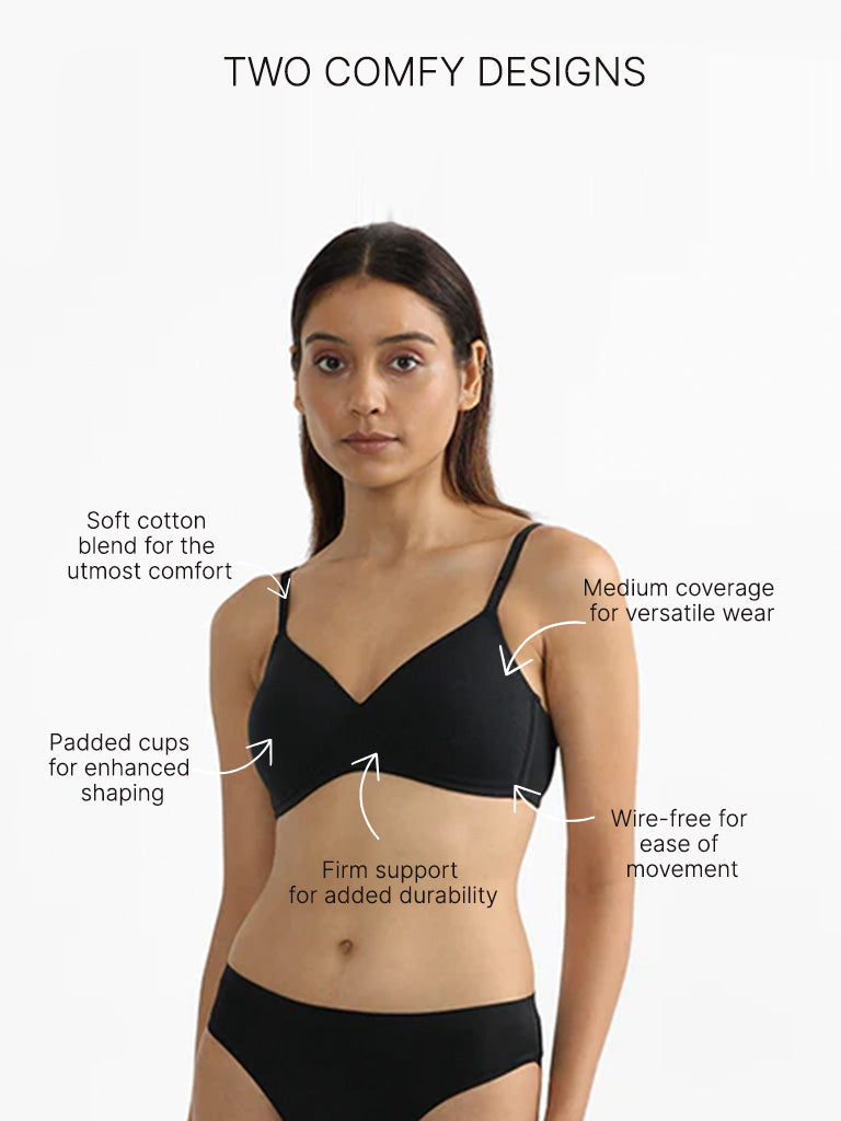 Wunderlove Black Firm Support Cotton Blend Bra - Pack of 2