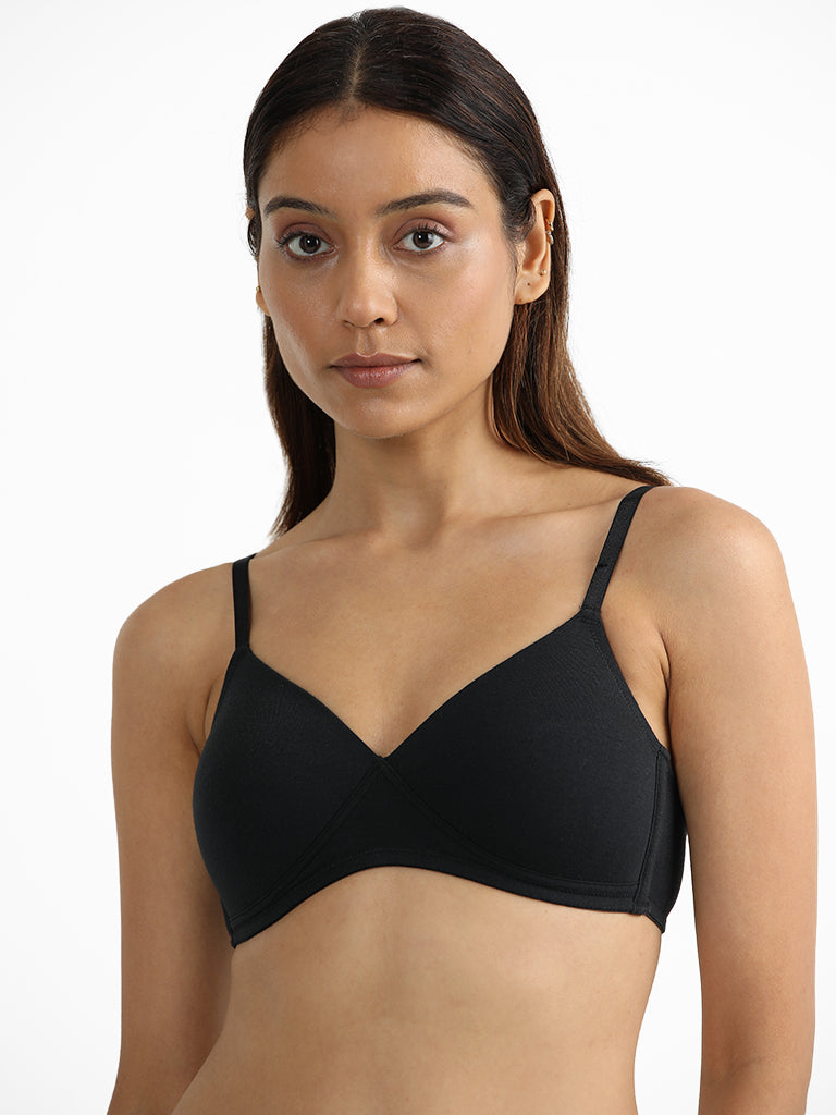 Wunderlove Black Firm Support Cotton Blend Bra - Pack of 2