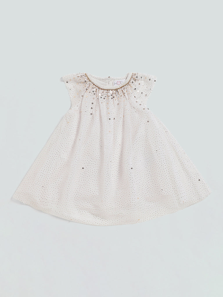 HOP Baby White Embellished Lily Flared Dress