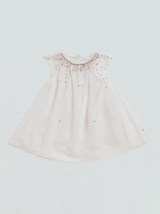 HOP Baby White Embellished Lily Flared Dress