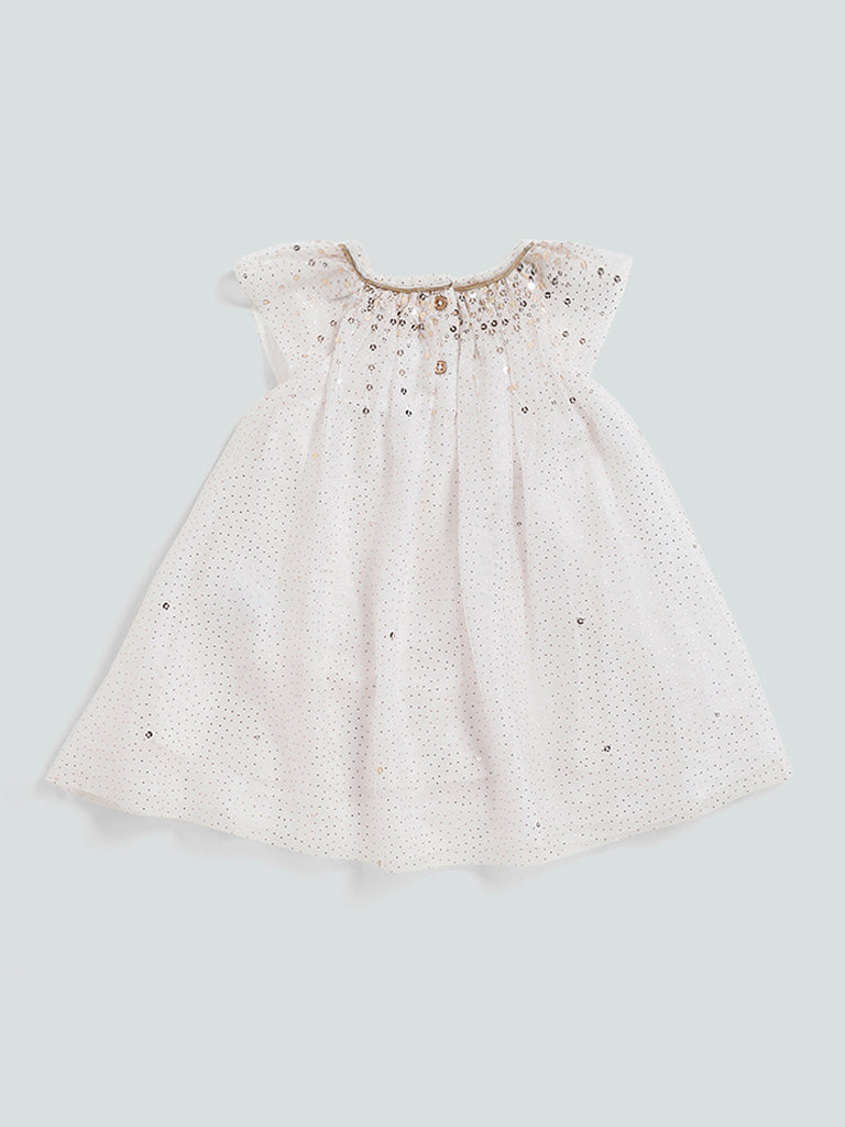 HOP Baby White Embellished Lily Flared Dress