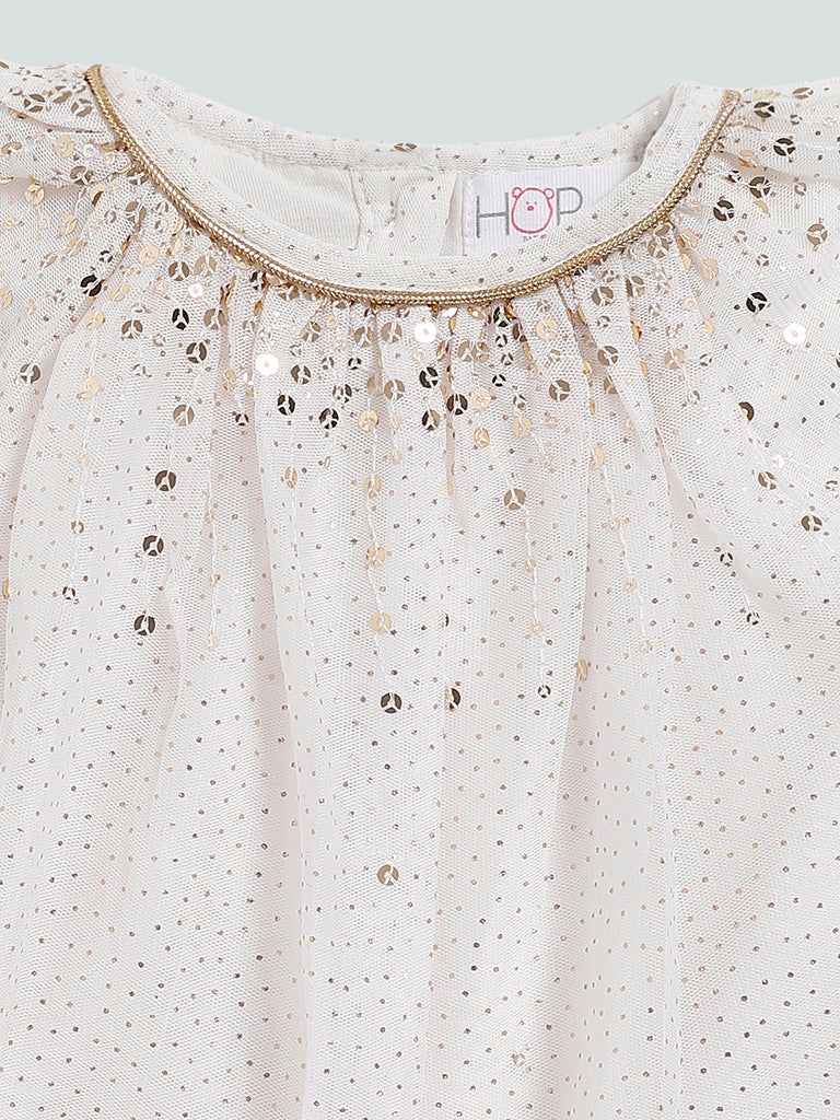 HOP Baby White Embellished Lily Flared Dress