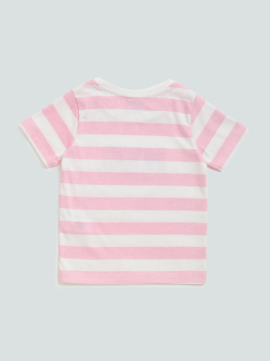 HOP Kids Pink Striped Sequin Design T-Shirt