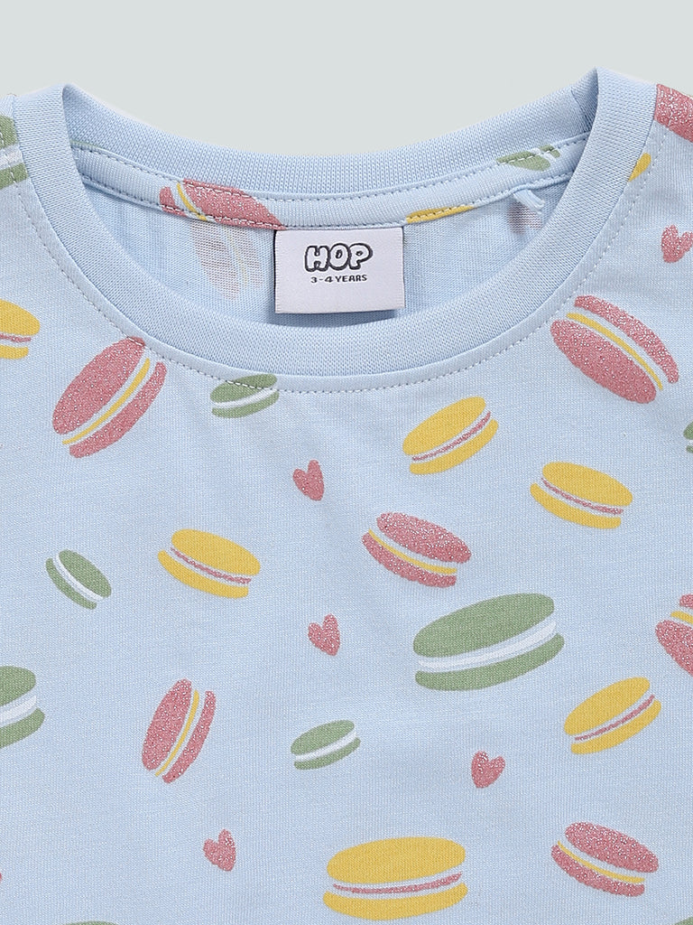 HOP Kids Powder Blue Printed T-Shirt