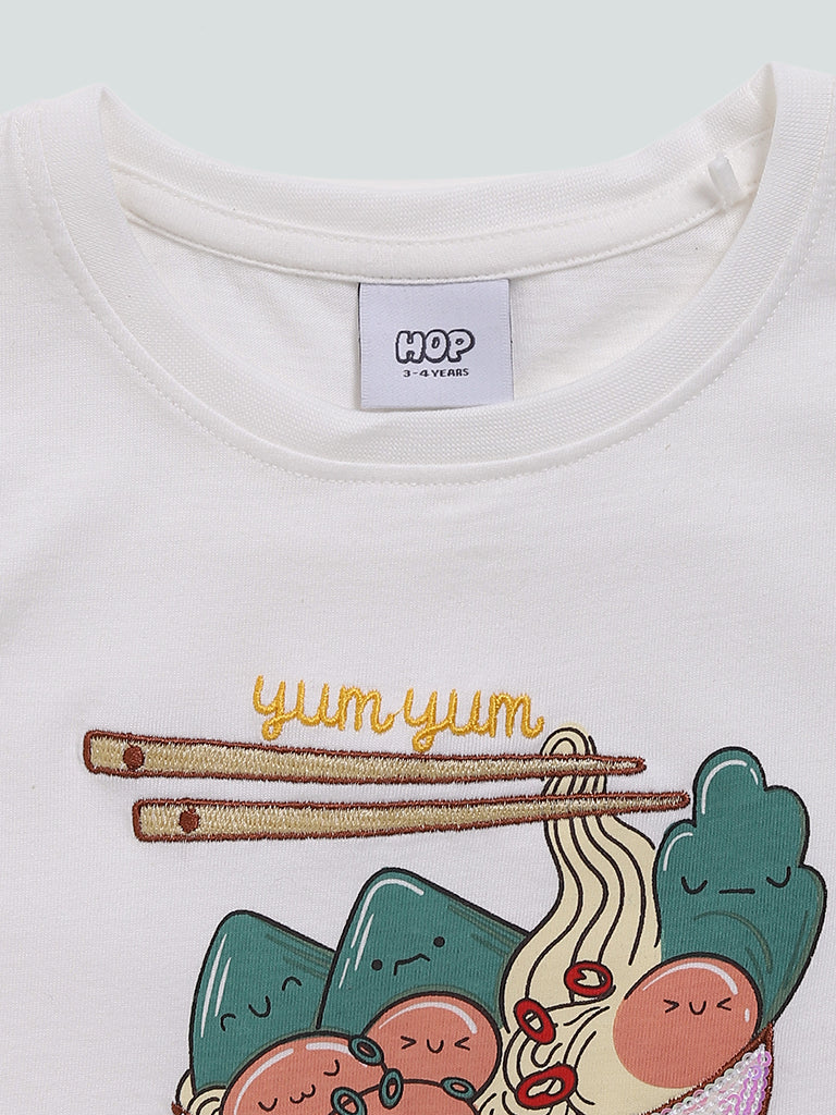 HOP Kids Yummy Food Printed White T-Shirt