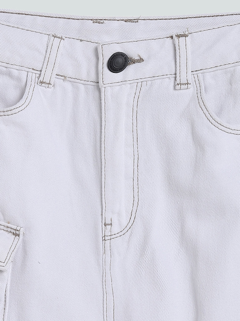 Y&F Kids White Relaxed - Fit High - Rise Cargo Jeans