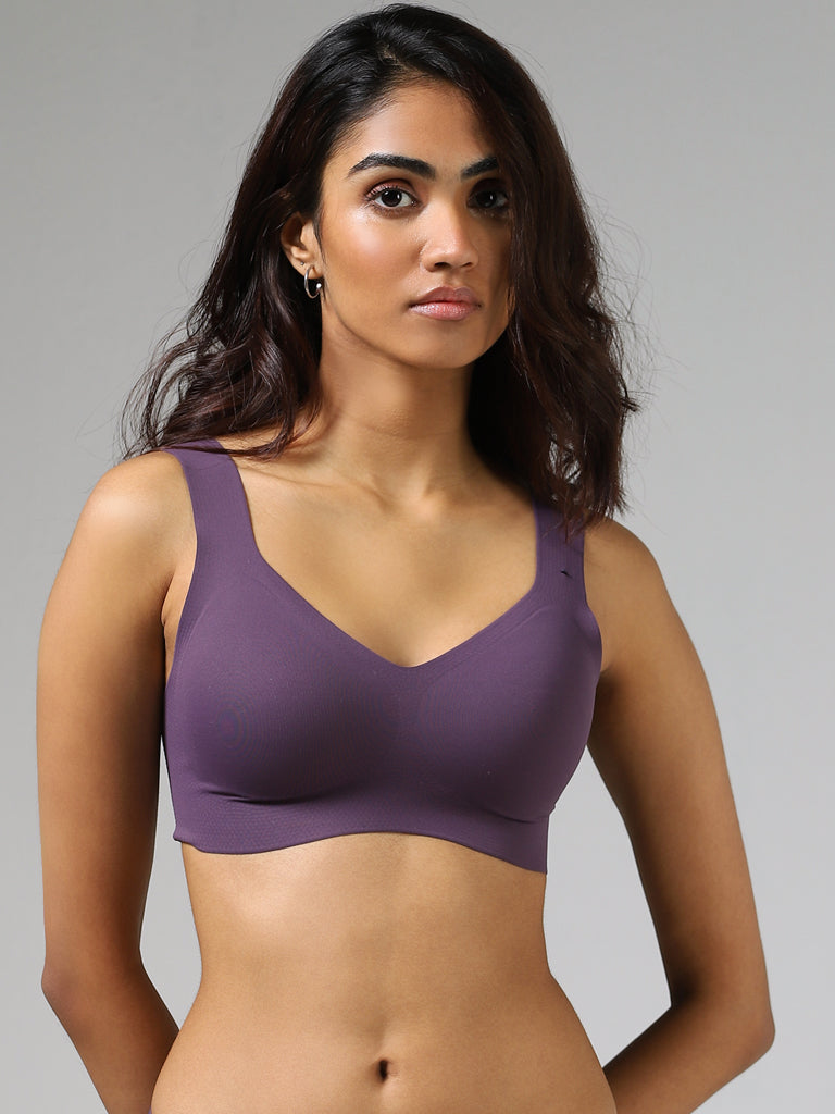 Wunderlove Purple Full Coverage Cotton Blend Invisible Bra