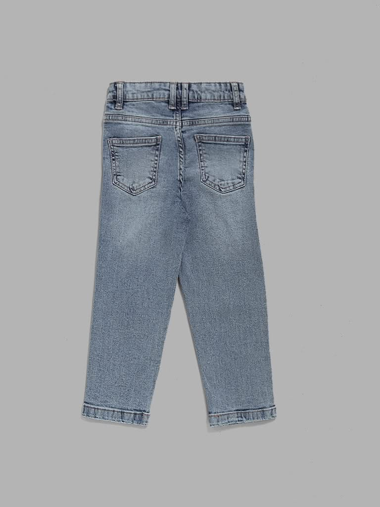 HOP Kids Solid Blue Relaxed - Fit Mid - Rise Denim Jeans