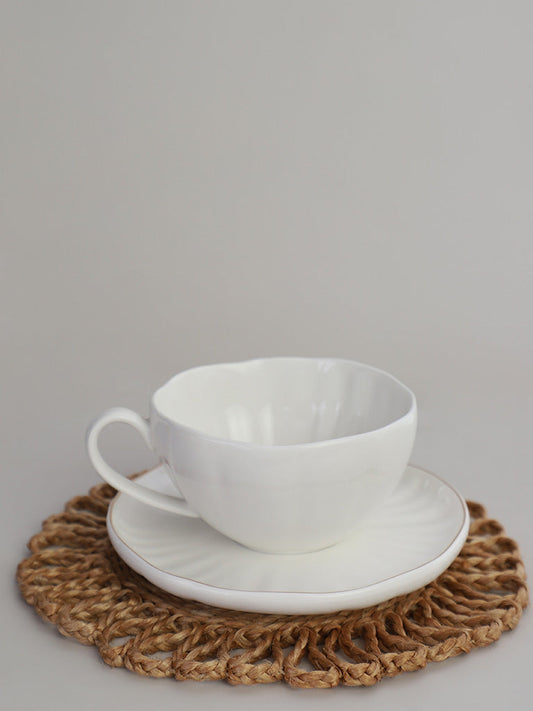 Westside Home White Stripe Natural Cup & Saucer