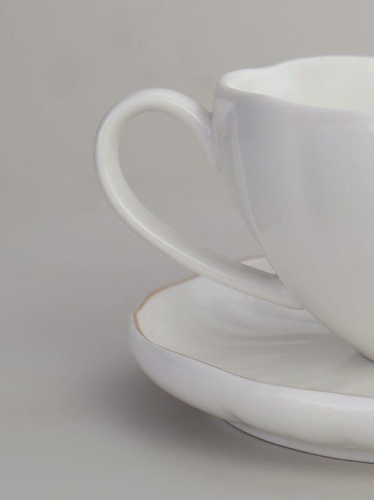 Westside Home White Stripe Natural Cup & Saucer