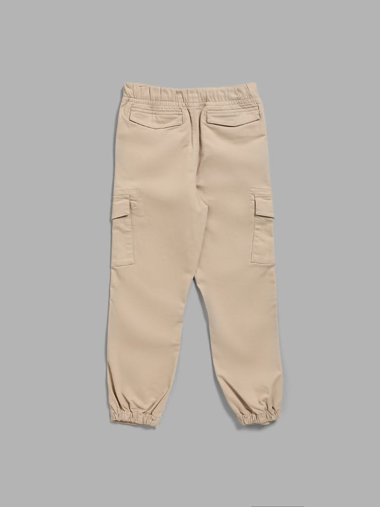 Y&F Kids Solid Beige Cargo Joggers