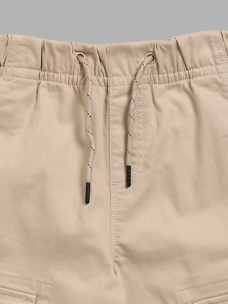 Y&F Kids Solid Beige Cargo Joggers