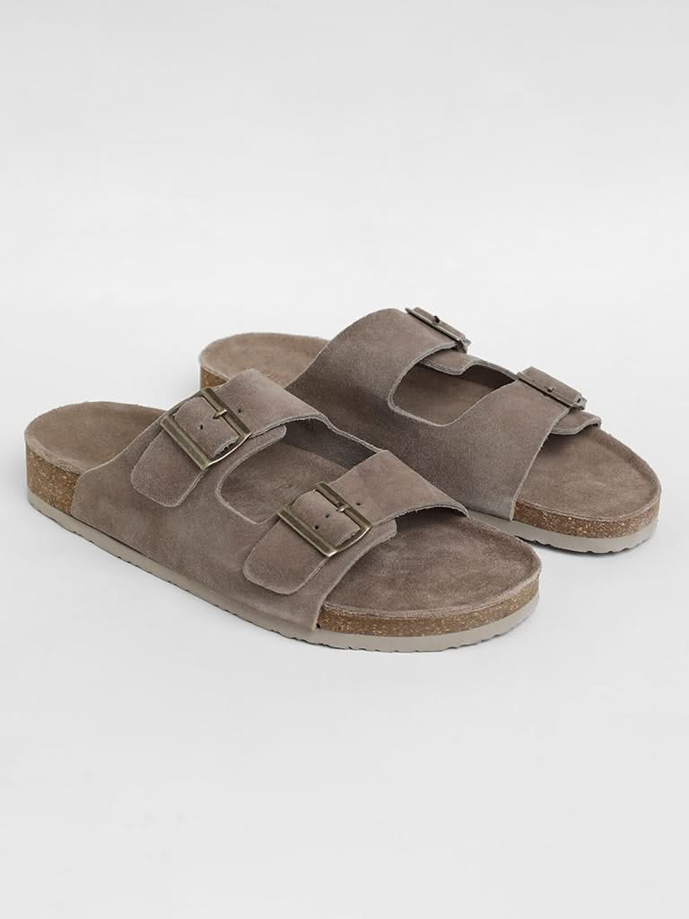 SOLEPLAY Taupe-Colored Double Band Leather Comfort Sandals