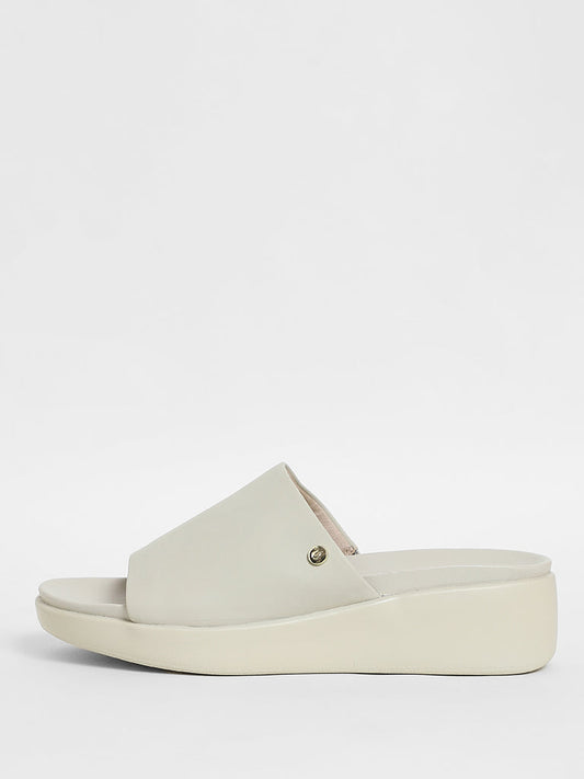 LUNA BLU Off-White Full Band Slip-On Sandals