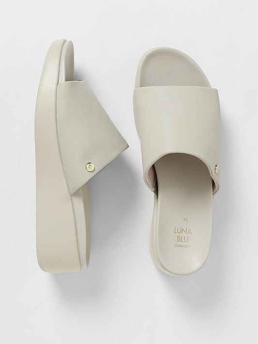 LUNA BLU Off-White Full Band Slip-On Sandals