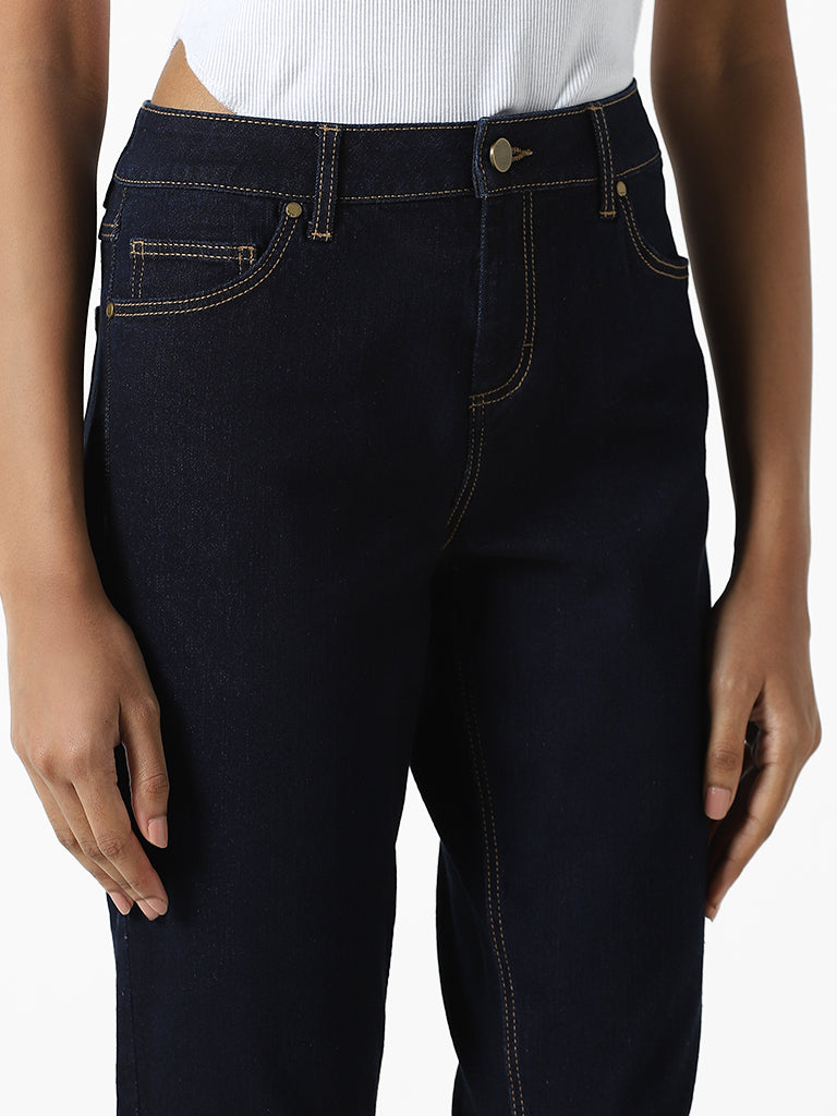 Nuon Dark Blue Straight - Fit Mid Rise Jeans