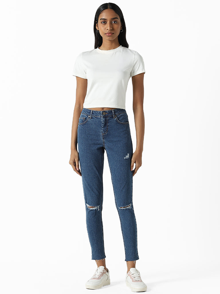 Nuon Blue Straight - Fit Mid Rise Jeans