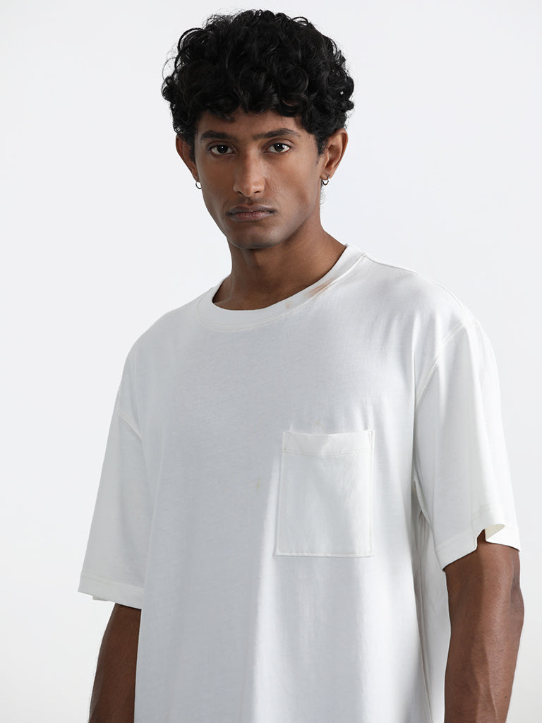 Nuon Solid Off-White Cotton Relaxed-Fit T-Shirt