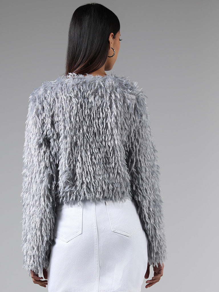 Nuon Solid Grey Fur Cardigan