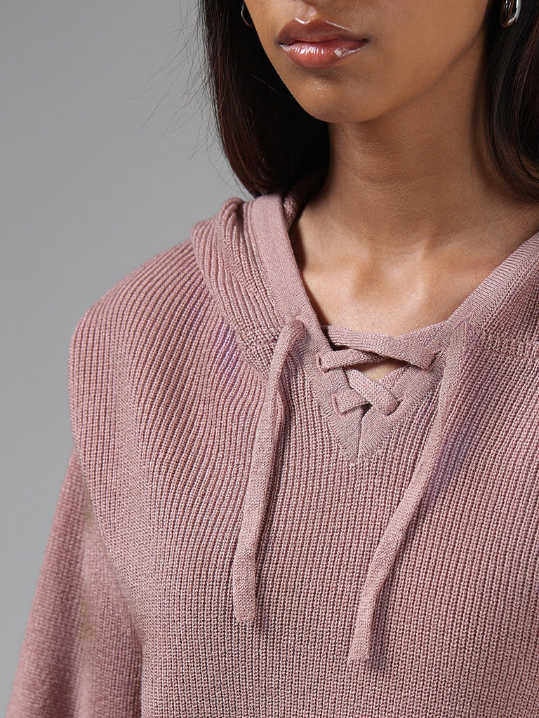 Nuon Solid Pink Crop Cardigan