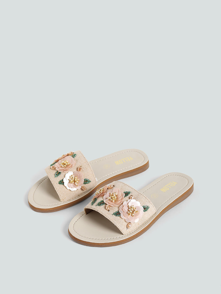 Yellow Beige 3D Flower Sandals