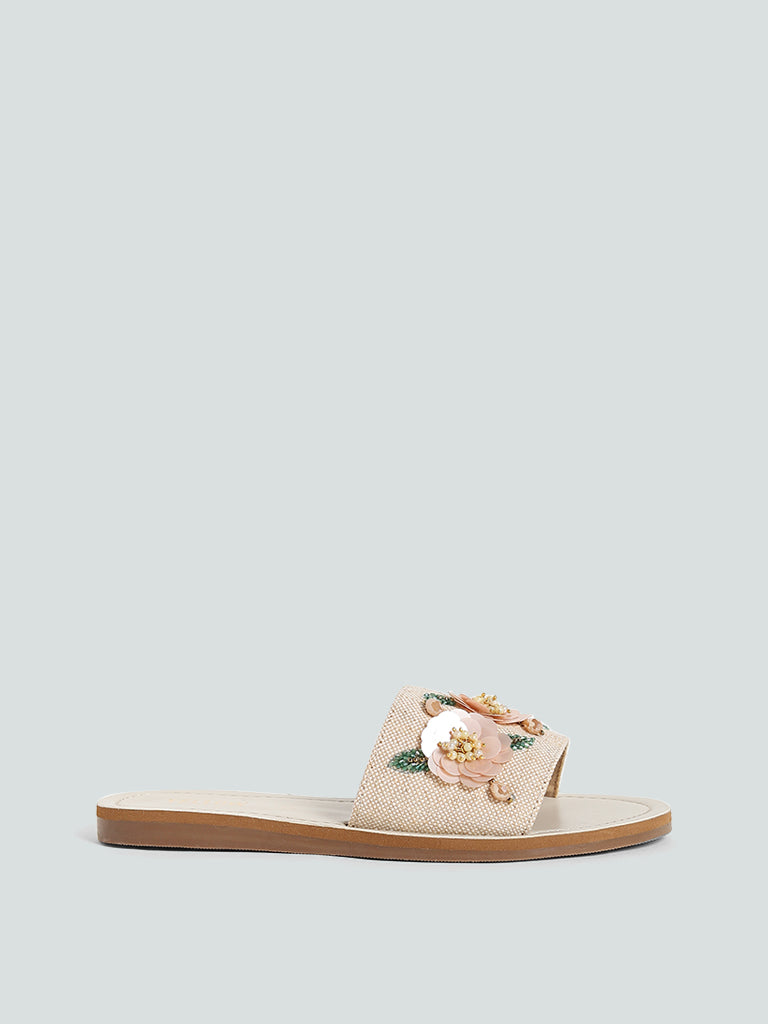 Yellow Beige 3D Flower Sandals