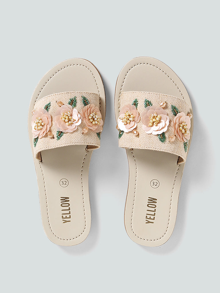 Yellow Beige 3D Flower Sandals