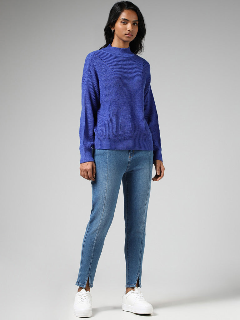 LOV Royal Blue Drop Shoulder Sweater