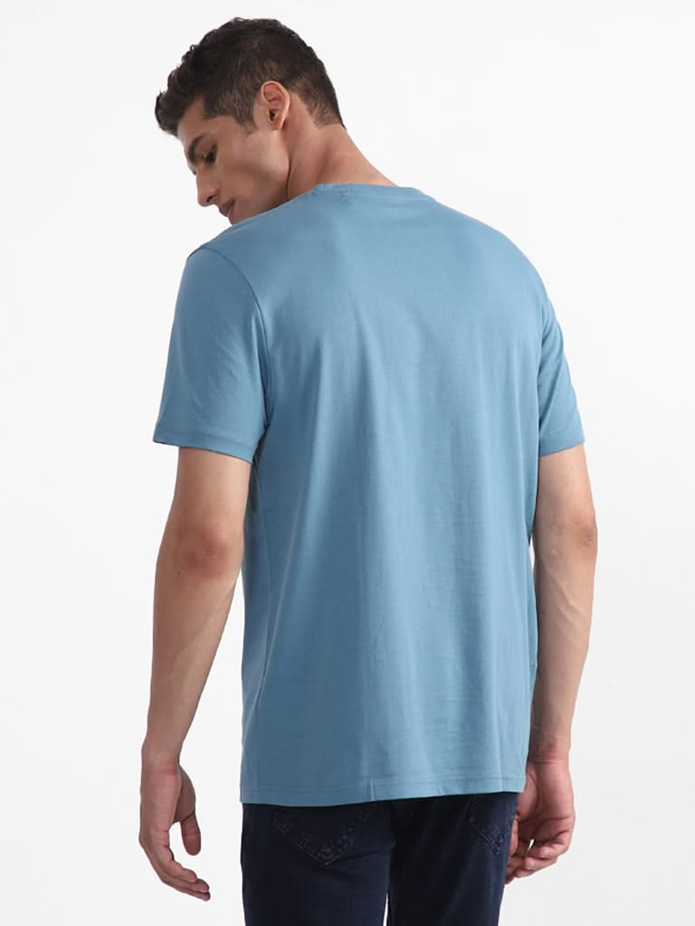 WES Casuals Plain Light Teal Cotton Slim-Fit T-Shirt