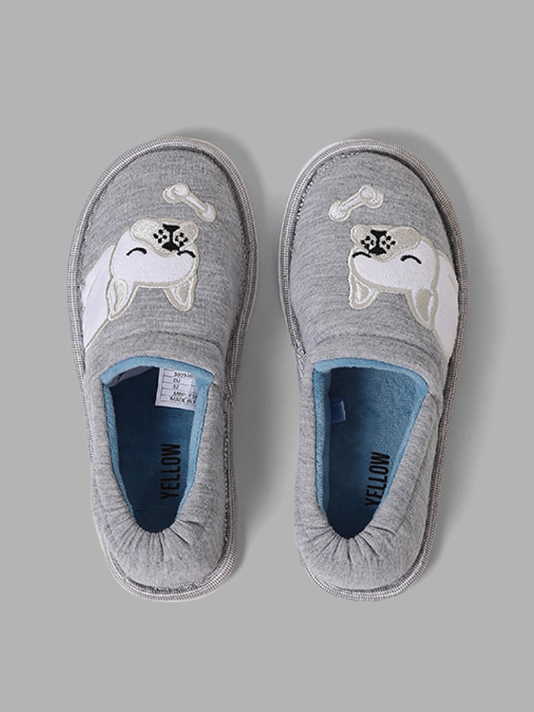 Yellow Grey Dog Face Printed Slip-On Shoes