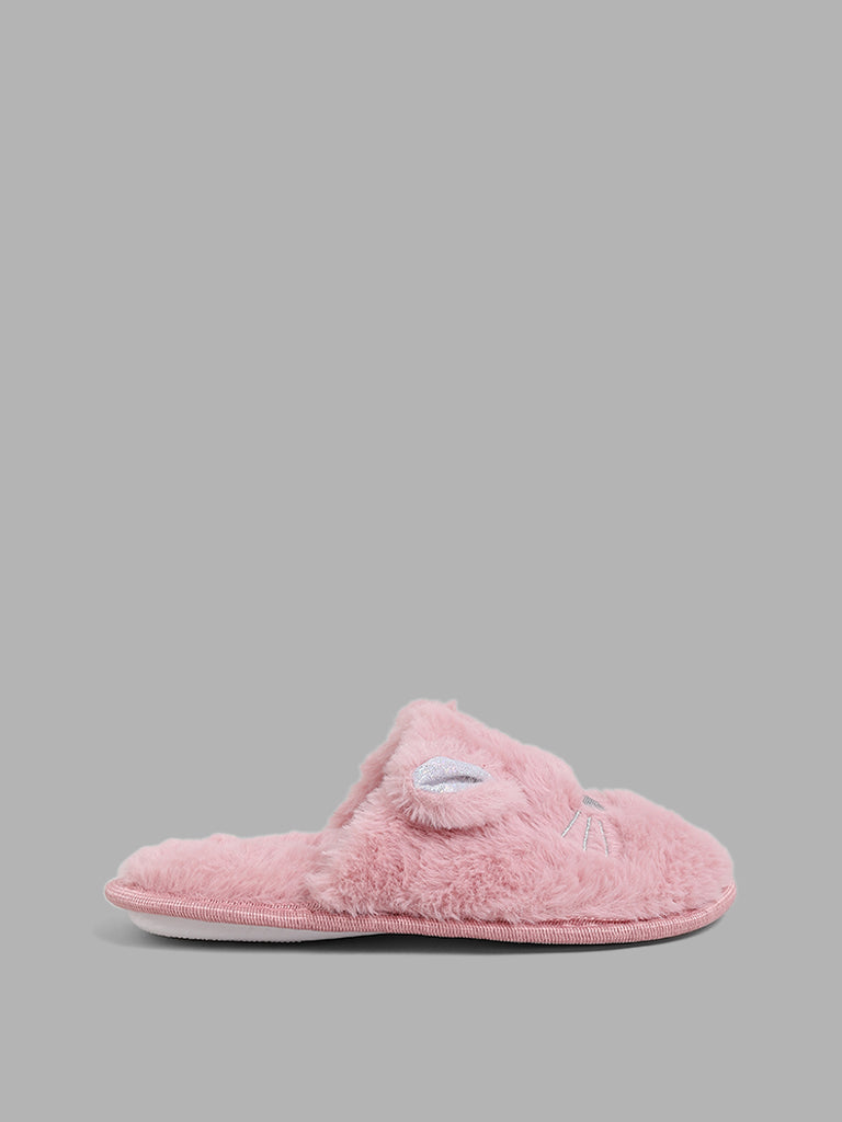 Yellow Light Pink Mouse Design Fur Slippers