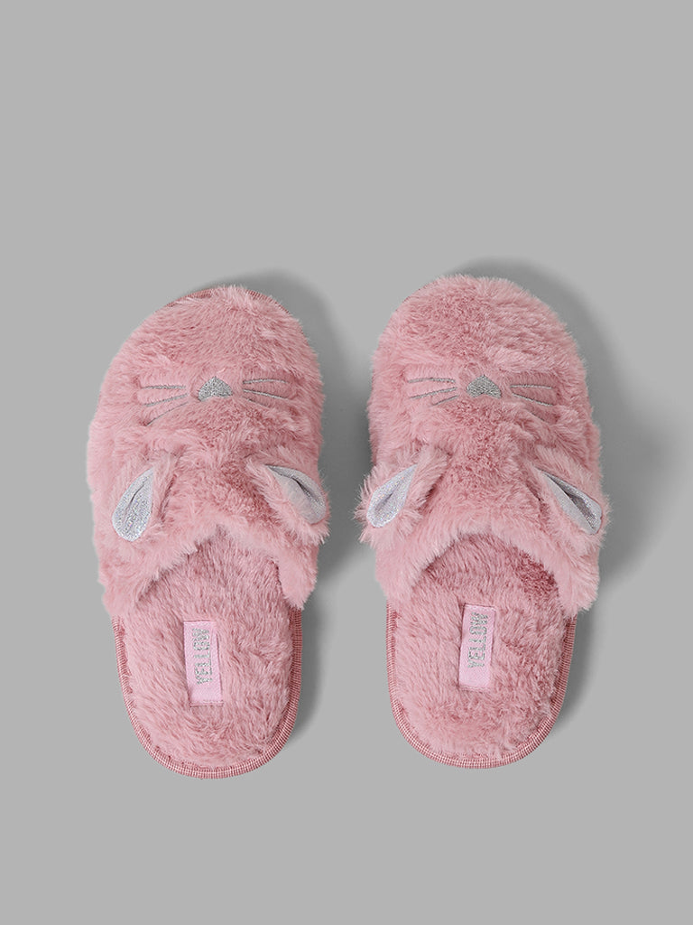 Yellow Light Pink Mouse Design Fur Slippers