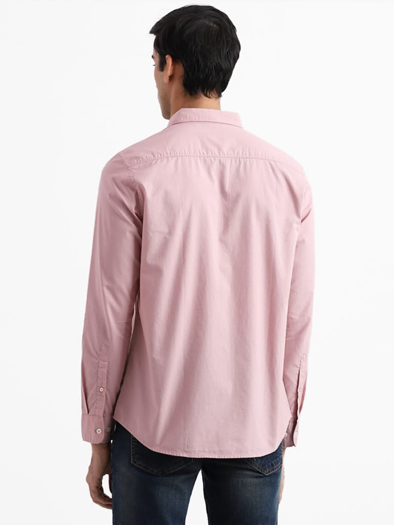 WES Casuals Dobby Dusty Pink Cotton Slim-Fit Shirt