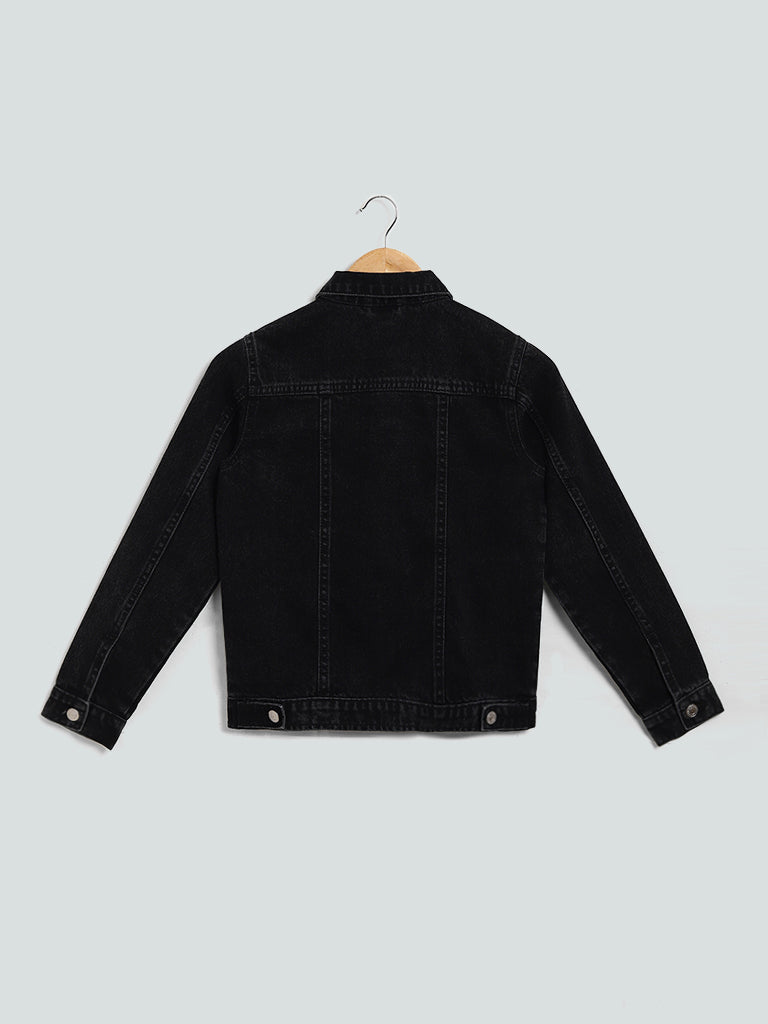 Y&F Kids Black Solid Denim Jacket