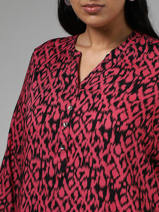 Diza Dark Pink Ikat Printed Kurti