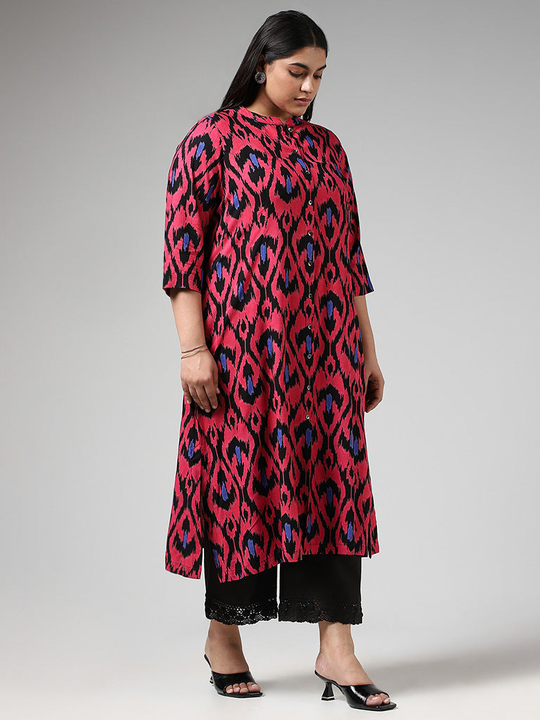 Diza Pink Bold Ikat Printed Cotton Kurta