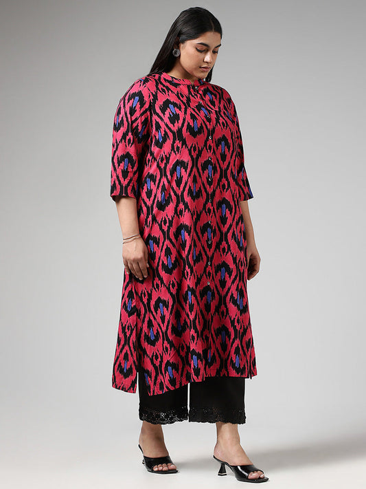 Diza Pink Bold Ikat Printed Cotton Kurta