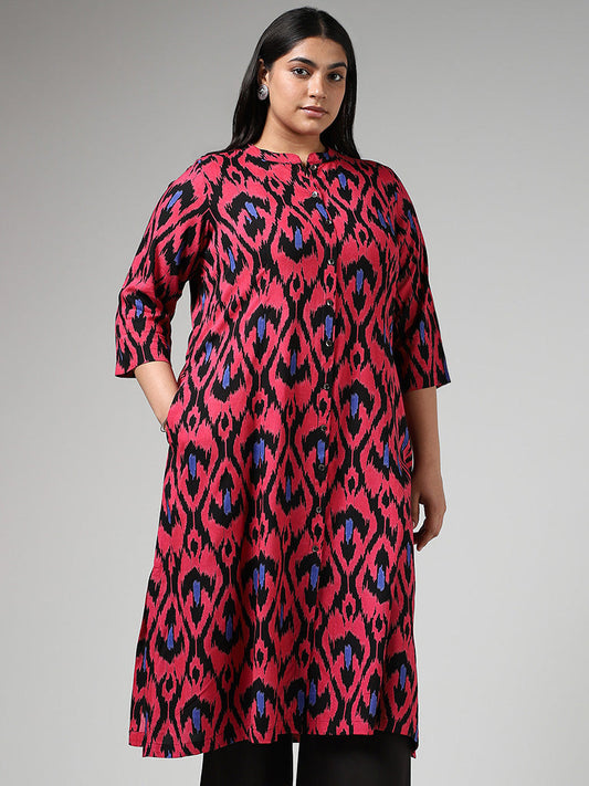 Diza Pink Bold Ikat Printed Cotton Kurta