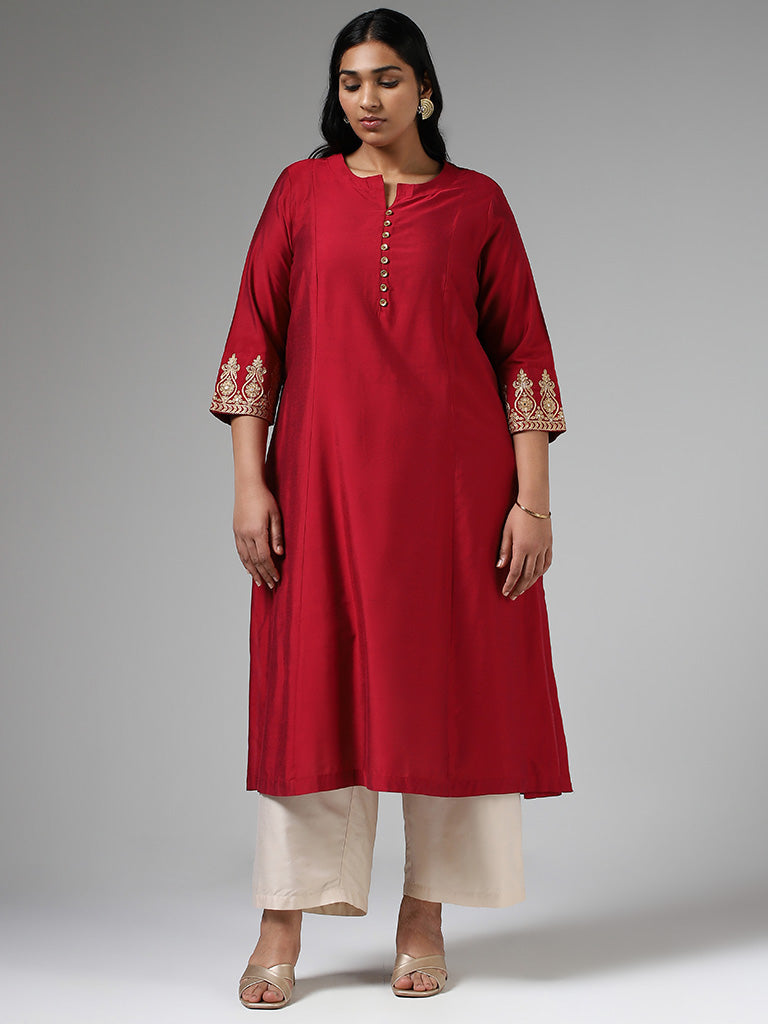 Diza Magenta Zari Embroidered Straight Kurta