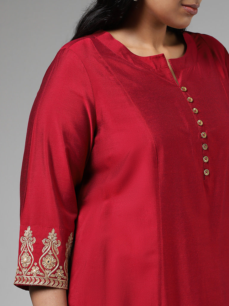 Diza Magenta Zari Embroidered Straight Kurta