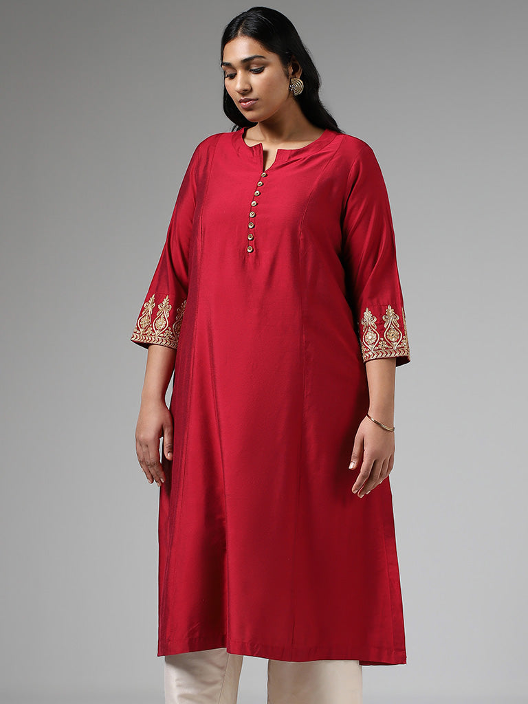 Diza Magenta Zari Embroidered Straight Kurta