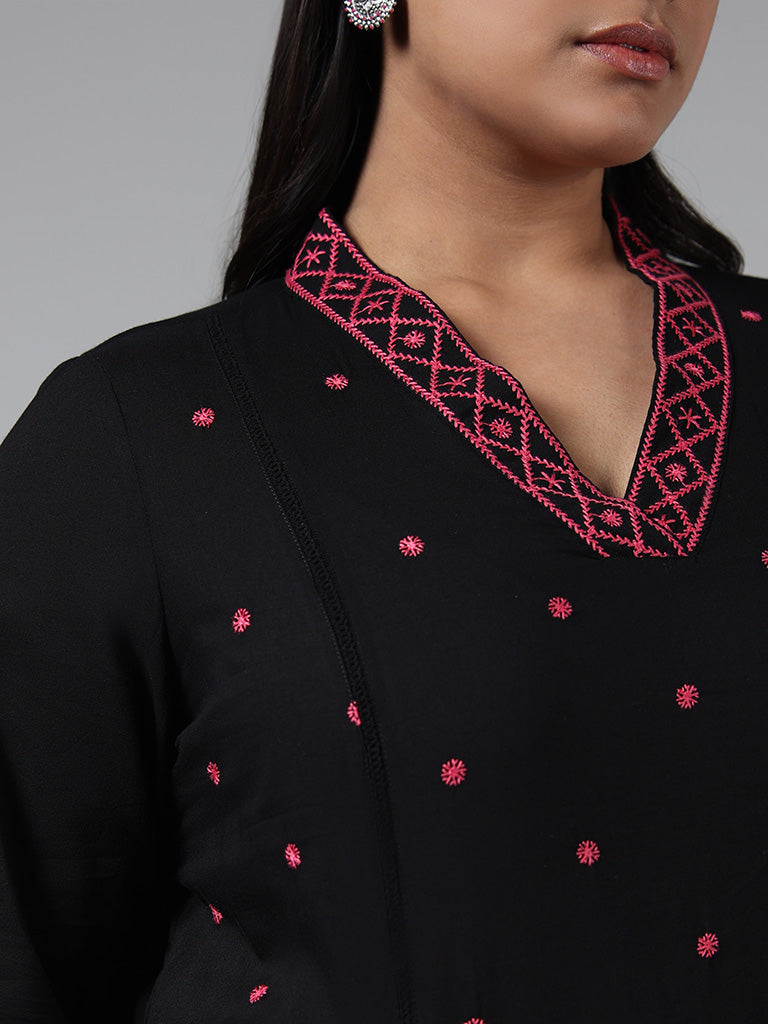 Diza Black Thread Embroidered Cotton Kurta