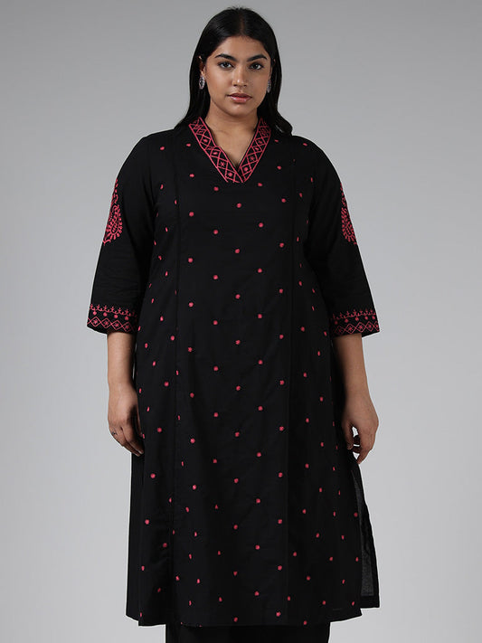 Diza Black Thread Embroidered Cotton Kurta