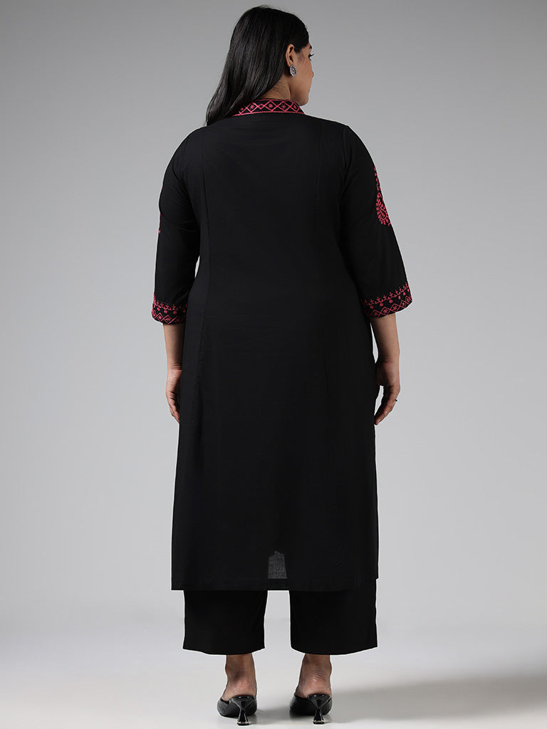 Diza Black Thread Embroidered Cotton Kurta