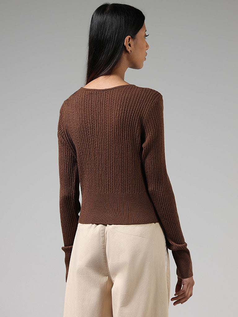 Nuon Brown Pointelle Knitted Sweater