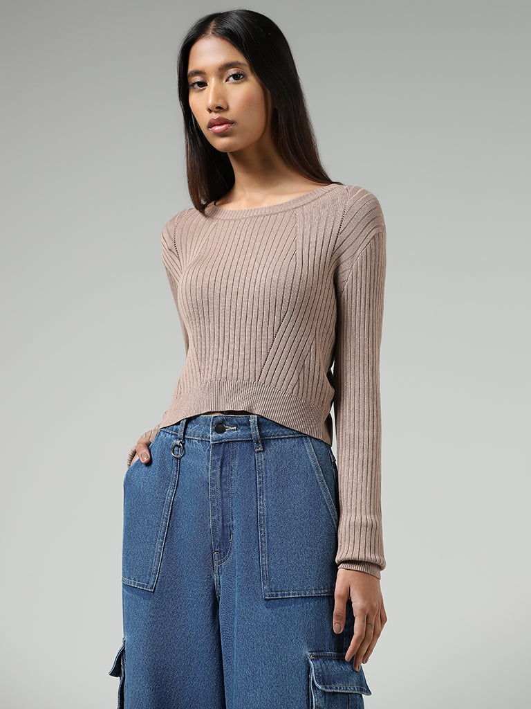 Nuon Light Brown Self-Striped Sweater