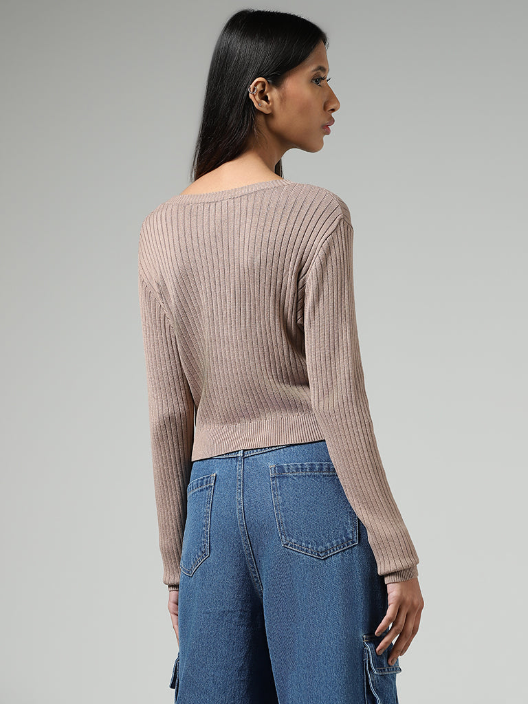 Nuon Light Brown Self-Striped Sweater