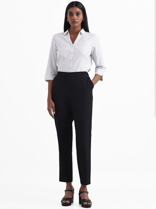 Wardrobe Solid Black Formal Trousers